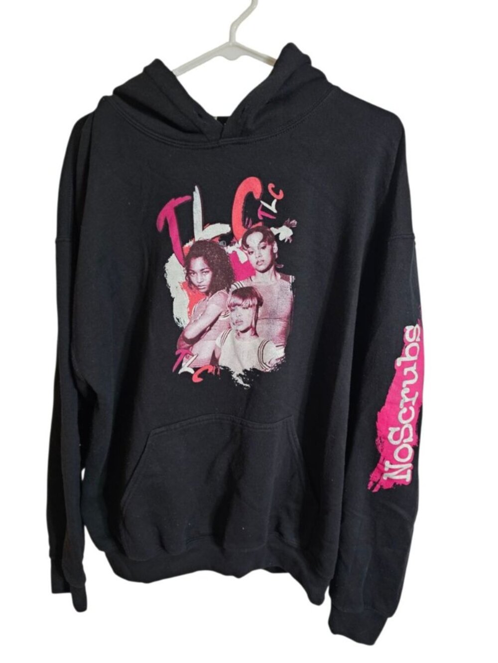 TLC Unisex Large Hoodie Black Cotton Graphic Archival Statement Y2K No Scrubs - Picture 2 of 7